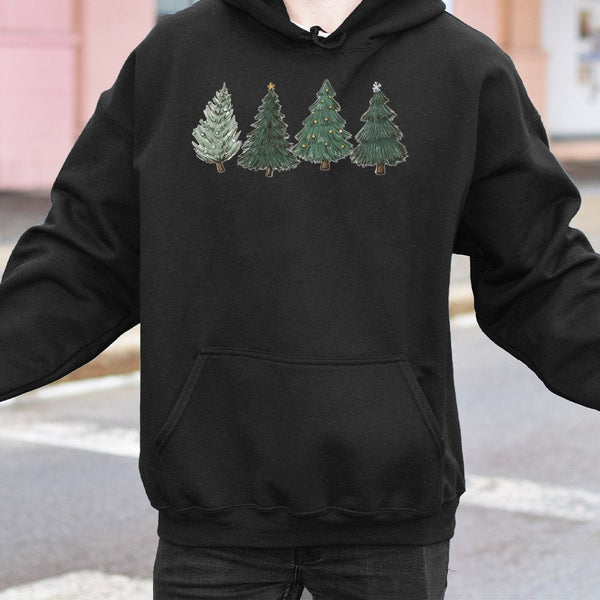 Minimalist Pine Trees Holiday Sweatshirt, Christmas Tree Hoodie, Festive Winter Hooded Pullover, Adorable Christmas Hoodie Pr