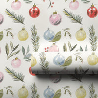 Winter Pine Christmas Wrapping Paper, Watercolor Ornaments Wrapping Paper, Botanical Holiday Wrapping Paper Roll, Festive Present Gift Wrap