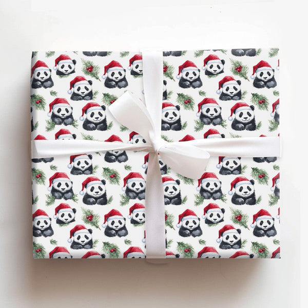 Santa Hat Panda Bear Gift Wrap, Christmas Panda Wrapping Paper, Watercolor Holiday Wrapping Paper, Adorable Animal Present Gi