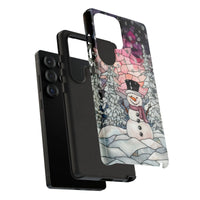 Winter Snowy Trees Samsung Galaxy Tough Phone Case, Stained Glass Snowman Phone Case, Holiday Season Hard Cover, Christmas Phone Case Present