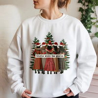 Retro Christmas Tree Sweatshirt, Girls Will Be Girls Sweatshirt, Feminist Holiday Sweatshirt, Adorable Xmas Tree Crewneck, Best Friend Present