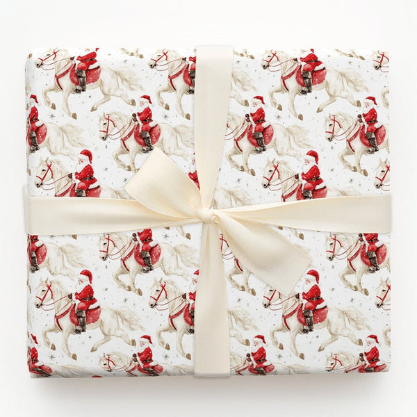 Watercolor Santa on Horse Gift Wrap, Equestrian Santa Wrapping Paper, Horse Lover Christmas Wrapping Paper, Holiday Gift Wrap