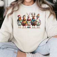 Festive Farm Animal Holiday Sweater, Christmas Chicken Lights Sweatshirt, Adorable Xmas Farmer Pullover Crewneck, Homestead Holiday Present