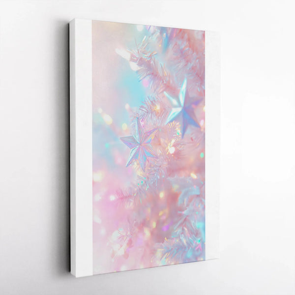 Iridescent Star Ornament Canvas Print, Pastel Christmas Canvas Wall Art, Dreamy Holiday Canvas Art, Festive Winter Wall Decor