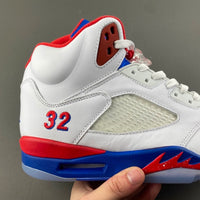 High Top Sneakers, Blue White Red Colorway, Leather Footwear, Lace Up Design, Casual Gift for Sneaker Fans