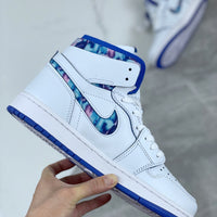 Low Top Sneakers, Blue White Colorway, Lace Up Design, Casual Gift for Sneaker Fans