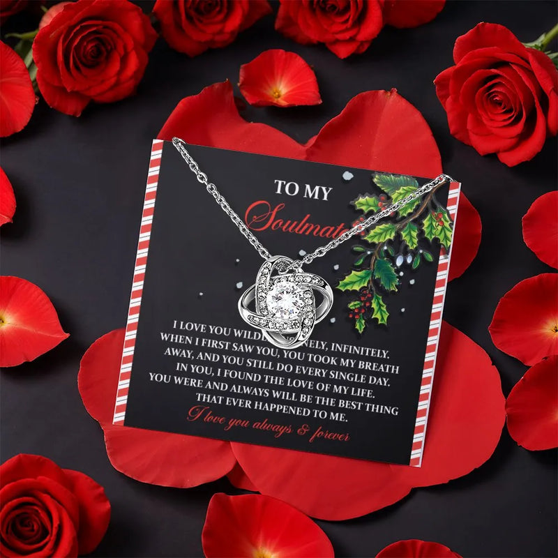 Sparkling CZ Crystal Pendant Necklace, Soulmate Love Knot Necklace, Romantic Rose Box Knot Necklace, Christmas Anniversary Present for Her
