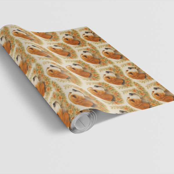 Botanical Floral Gift Wrap, Beagle Dog Wrapping Paper, Beagle Puppy Wrapping Paper, Floral Dog Wrapping Paper, Christmas Pres