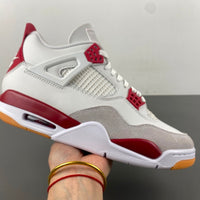 Retro Low Top Sneakers, White Red Gray Colorway, Suede Footwear, Lace Up Design, Casual Gift for Sneaker Fans