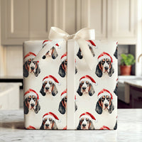 Santa Dog Gift Wrap Roll, Basset Hound Christmas Wrapping Paper, Puppy Xmas Wrapping Paper, Dog Lover Holiday Gift Wrap, Winter Present Wrap