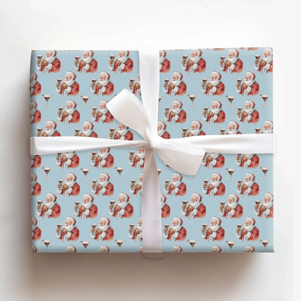 Humorous Christmas Gift Wrap, Espresso Martini Santa Wrapping Paper, Retro Cocktail Santa Wrapping Paper, Secret Santa Holida