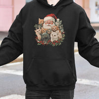 Retro Christmas Cat Lover Sweatshirt, Santa Claus and Kittens Hoodie, Vintage Santa Kitten Graphic Pullover, Adorable Holiday Cat Present