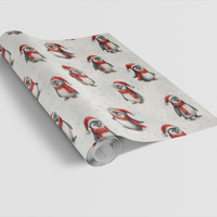 Watercolor Winter Penguin Wrapping Paper, Christmas Penguin Gift Wrap Paper, Adorable Arctic Animal Gift Wrap Roll