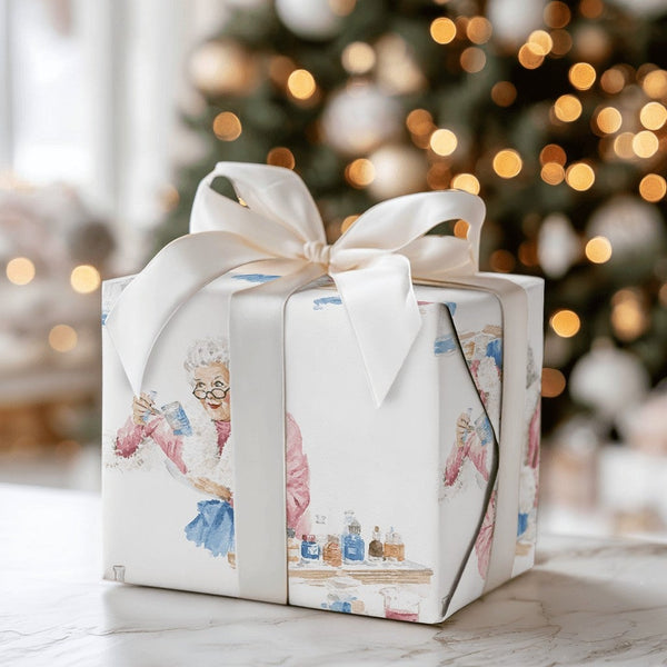 Scientist Christmas Gift Wrap, Mrs Claus Chemistry Wrapping Paper, STEM Science Holiday Paper, Adorable Chemistry Wrap, Festi