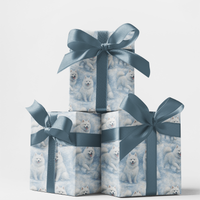Winter Holly Christmas Gift Wrap Roll, American Eskimo Dog Wrapping Paper, Snowy Pet Breed Holiday Wrapping Paper, Dog Lover Present Wrap