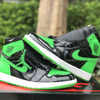 High Top Sneakers, Black Green Colorway, Patent Leather Footwear, Lace Up Design, Casual Gift for Sneaker Fans