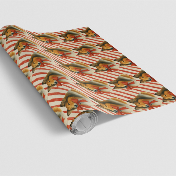 Christmas Dog Gift Wrap, Candy Cane Collie Wrapping Paper, Adorable Collie Dog Holiday Wrapping Paper, Xmas Pet Gift Wrap Rol