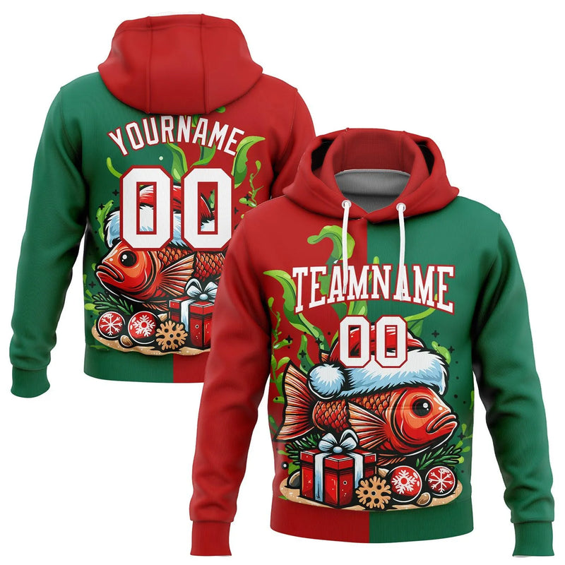 3D Fish Angler Pullover Hoodie, Custom Christmas Carp Fishing Hoodie, Personalized Name Number Sweatshirt, Fisherman Holiday Present Hoodie