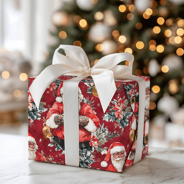 Hipster Santa Gift Wrap, Tattooed Santa Wrapping Paper, Edgy Christmas Wrapping Paper, Cool Claus Holiday Gift Wrap, Humorous