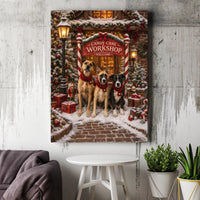 Christmas Dog Wall Art, Candy Cane Workshop Dogs Canvas, Festive Holiday Pet Canvas Print, Winter Dog Lover Wall Decor, Xmas Present