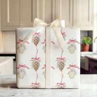 Watercolor Ornament Holiday Gift Wrap, Pinecone Christmas Wrapping Paper, Rustic Winter Wrapping Paper, Festive Xmas Gift Wrapping Paper