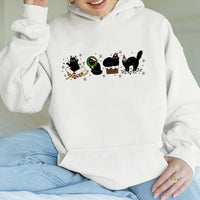 Festive Santa Kittens Holiday Sweatshirt, Christmas Black Cat Hoodie, Adorable Cat Mom Xmas Pullover, Comfy Spooky Furry Pet Lover Hooded Top