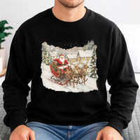 Vintage Reindeer Sleigh Sweatshirt, Retro Santa Claus Sweatshirt, Comfy Holiday Graphic Sweatshirt, Christmas Crewneck Pullover, Xmas Present
