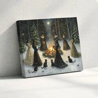 Snowy Forest Bonfire Canvas Art, Witches Coven Yule Canvas Print, Gothic Witchy Wall Art, Pagan Winter Canvas Decor, Witchy Christmas Present