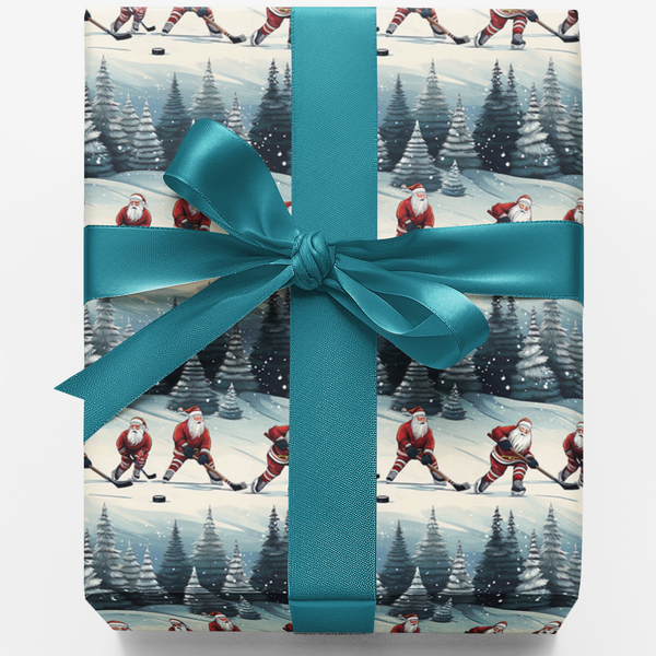 Slapshot Sports Gift Wrap Roll, Hockey Santa Wrapping Paper, Christmas Hockey Player Present Paper, Holiday Gift Wrap for Coa