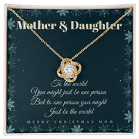 Christmas Present for Mom from Daughter, Love Knot Necklace for Mom, 18k Yellow Gold Finish Necklace, Cubic Zirconia Crystal Pendant Necklace