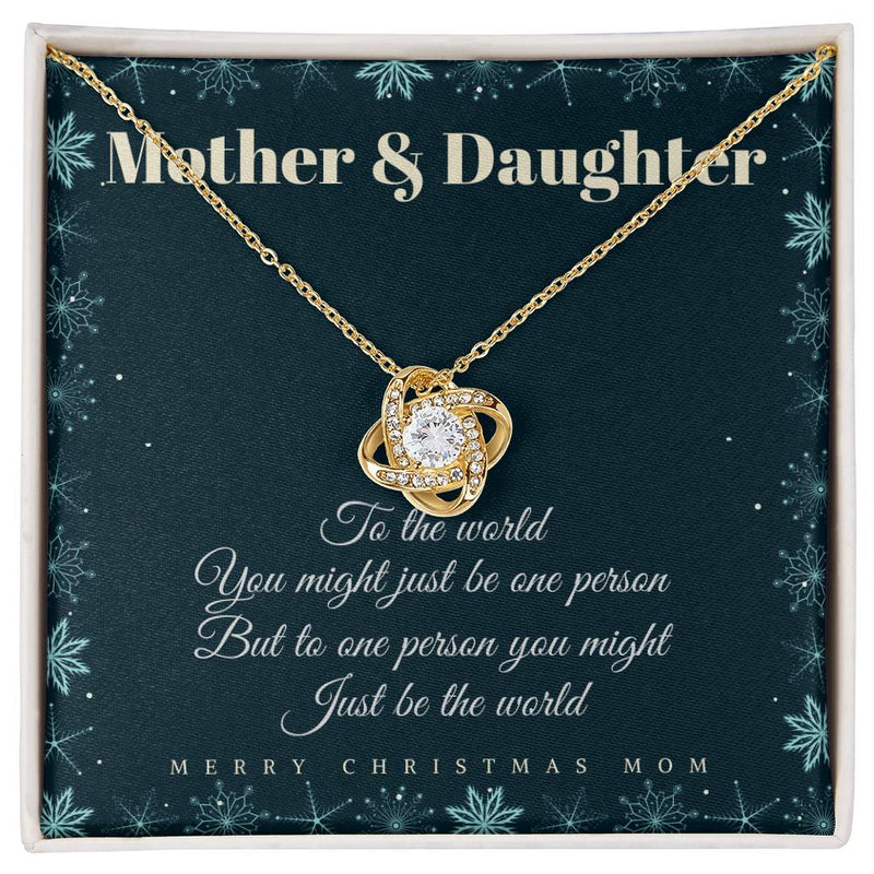Christmas Present for Mom from Daughter, Love Knot Necklace for Mom, 18k Yellow Gold Finish Necklace, Cubic Zirconia Crystal Pendant Necklace