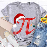 Humorous Math Holiday Graphic Tee, Pi Symbol Santa Hat Christmas T-Shirt, Festive STEM Christmas Shirt, Math Teacher Student Present