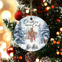 Religious Cross Tree Ornament, Christmas Begins with Christ Ornament, Snowy Village Ceramic Ornament, Christian Holiday Keepsake Decor Present