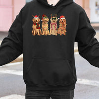 Festive Holiday Dogs Santa Hat Hooded Sweatshirt, Golden Retriever Christmas Hoodie, Adorable Xmas Pup Pullover, Dog Mom Winter Graphic Jumper