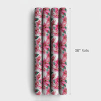 Watercolor Floral Christmas Gift Wrap, Pink Poinsettia Wrapping Paper, Botanical Winter Holiday Paper, Elegant Festive Wrapping Paper Roll