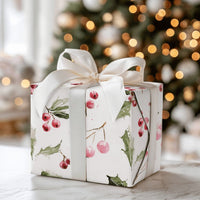 Berries Holiday Wrapping Paper, Watercolor Holly Wrapping Paper, Christmas Wrapping Paper Roll, Botanical Gift Wrap, Festive Present Wrap