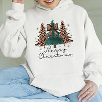 Coquette Bow Holiday Hoodie, Leopard Print Christmas Tree Hoodie, Adorable Xmas Tree Graphic Hoodie, Trendy Winter Sweatshirt, Present for Her