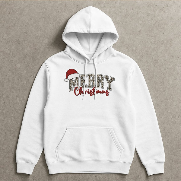Merry Christmas Leopard Pattern Pullover, Leopard Print Christmas Hoodie, Wild Holiday Aesthetic Sweatshirt, Trendy Xmas Tree