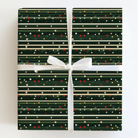 Polka Dot Stripe Gift Wrap, Pine Sprig Christmas Wrapping Paper, Dark Green Festive Wrapping Paper Roll, Elegant Winter Holiday Gift Wrap