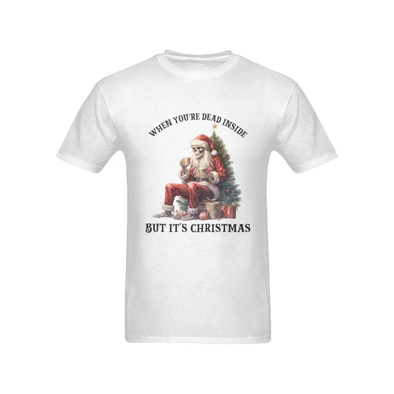 Skeleton Santa Claus Holiday Tee, Dead Inside Christmas Shirt, Humorous Spooky Xmas T-Shirt, Retro Goth Winter Graphic Tee Present