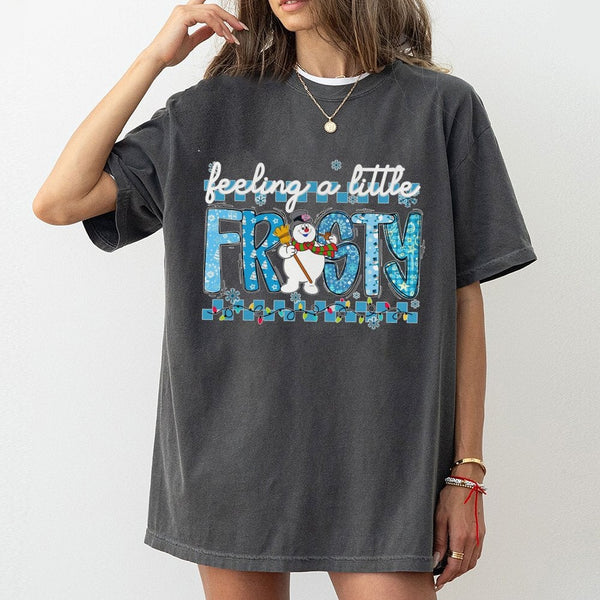 Adorable Snowman Christmas T-Shirt, Feeling A Little Frosty Shirt, Winter Holiday Graphic Tee, Retro Xmas Tee, Festive Snow L