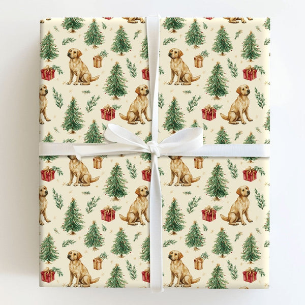 Dog Holiday Gift Wrap, Yellow Labrador Christmas Wrapping Paper, Watercolor Lab Christmas Paper, Festive Dog Lover Gift Wrapp