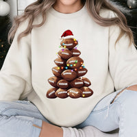 Sports Holiday Crewneck, Football Christmas Tree Sweatshirt, Festive Football Lights Pullover, Adorable Xmas Football Sweater, Game Day Fan Present