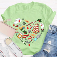 Nurse Hat Tree Holiday Shirt, School Nurse Christmas T-Shirt, Festive School Nurse Graphic Tee, Merry Christmas Nurse T-Shirt Present for Women