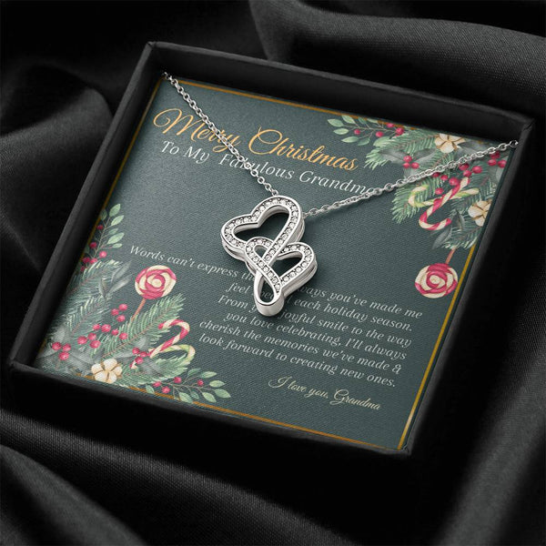Intertwined Crystal Hearts, Double Heart Pendant Necklace, Sparkling Heart Necklace, Meaningful Christmas Present for Grandma