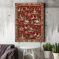 Vintage Winter Scene Canvas Print, Christmas Village Canvas Wall Art, Reindeer Sleigh Holiday Wall Art, Traditional Christmas Canvas Decor