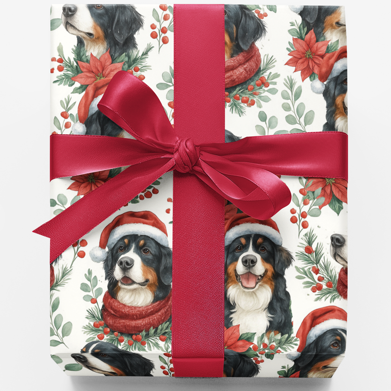 Berner Holiday Gift Wrap, Bernese Mountain Dog Wrapping Paper, Winter Dog Breed Christmas Paper, Festive Dog Lover Gift Wrapping Paper Roll