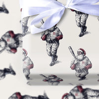 Vintage Sports Gift Wrap, Baseball Santa Christmas Wrapping Paper, Baseball Batter Holiday Wrapping Paper, Classic Present Gift Wrap