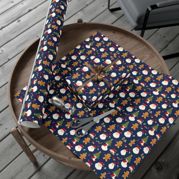 Gingerbread Man Christmas Gift Wrap, Santa Claus Wrapping Paper, Festive Tree Present Paper, Adorable Holiday Wrapping Paper 