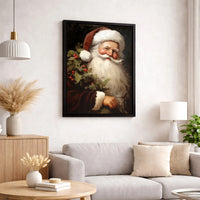 Traditional Christmas Portrait Canvas Print, Vintage Santa Claus Wall Art, Antique Holly Saint Nick Poster, Holiday Winter Wall Decor